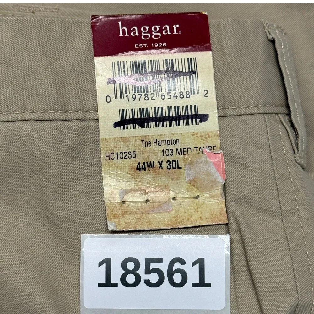 Haggar Pants Mens 44x30 Tan Khaki Hampton‎ Premium Chino Pants Straight Fit NEW